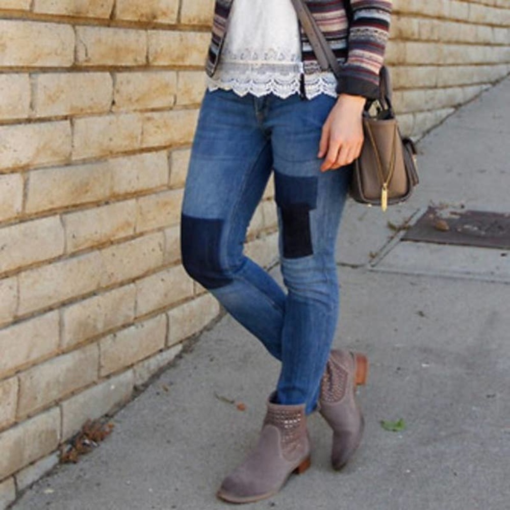 H&M Skinny Low Waist Ankle Blue Patchwork Jeans